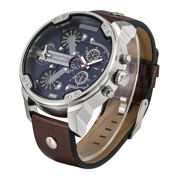 CAGARNY 6820 Fashionable Multifunctional Style Quartz Business Sport Wrist Watch with Leather Band & GMT Time & Calendar & Luminous Display for Men