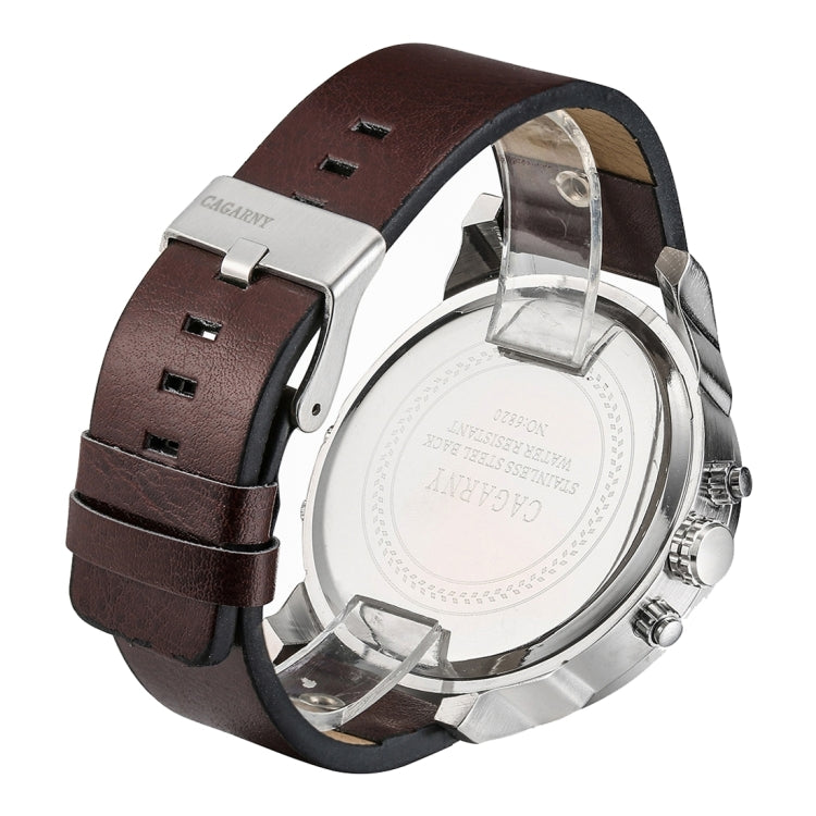 CAGARNY 6820 Fashionable Multifunctional Style Quartz Business Sport Wrist Watch with Leather Band & GMT Time & Calendar & Luminous Display for Men