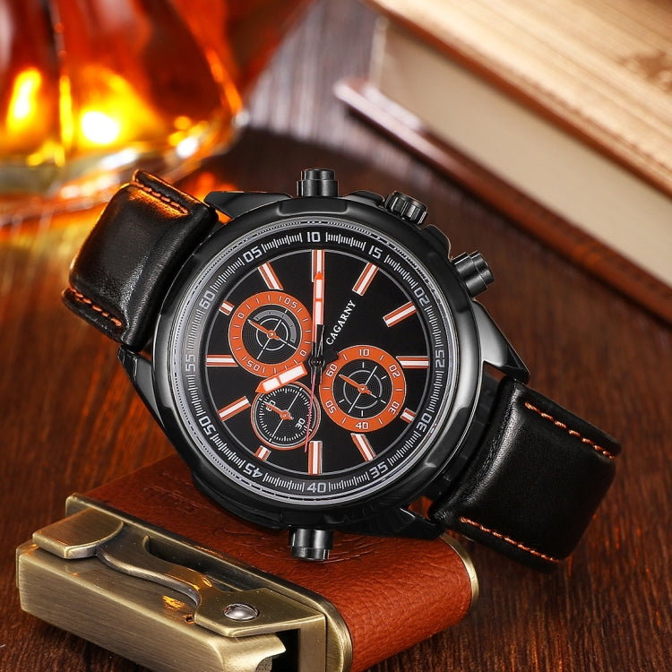 CAGARNY 6825 Fashionable  Quartz Business Sport Wrist Watch with Leather Band & 24-hour Indication Function for Men(Rrange Needle)