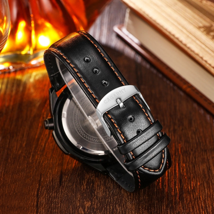 CAGARNY 6825 Fashionable  Quartz Business Sport Wrist Watch with Leather Band & 24-hour Indication Function for Men(Rrange Needle)
