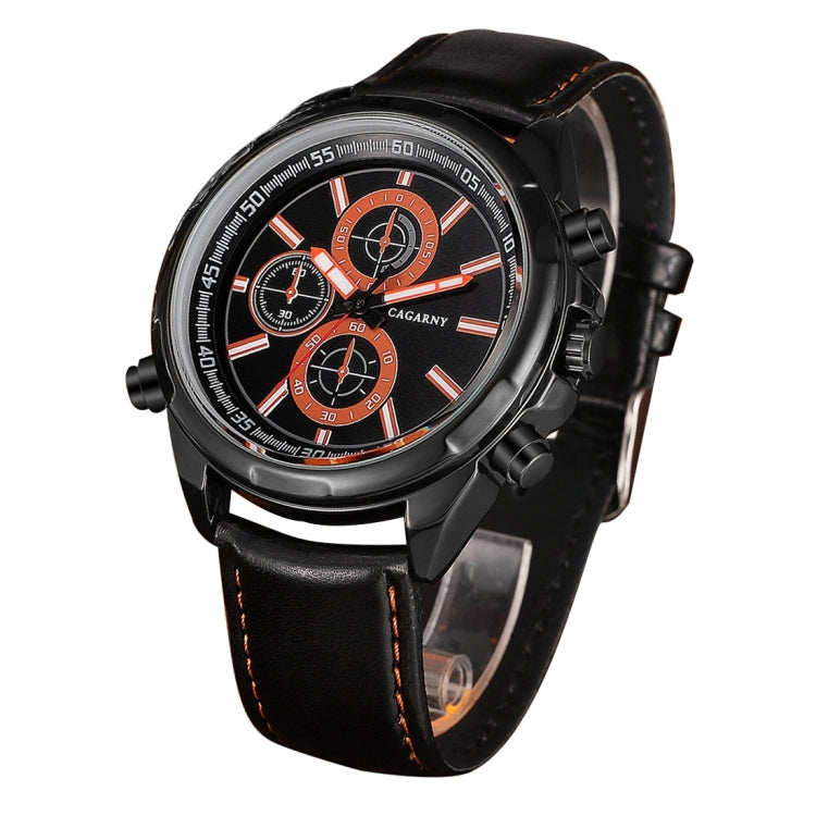 CAGARNY 6825 Fashionable  Quartz Business Sport Wrist Watch with Leather Band & 24-hour Indication Function for Men(Rrange Needle)
