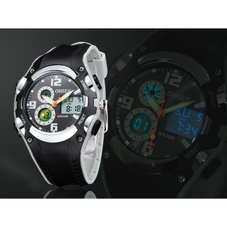 OHSEN Round Dial Calendar LED Display Pointer Small Dial Design Fashion Men Quartz Watch with Silicone Band