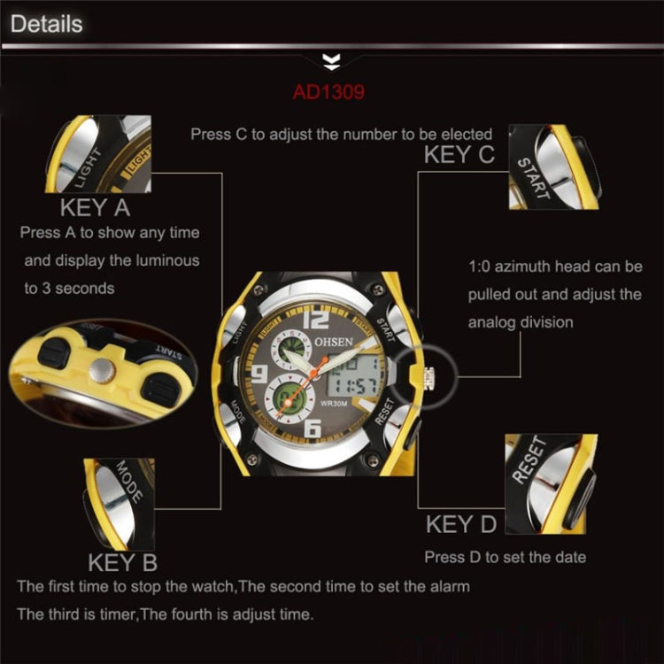OHSEN Round Dial Calendar LED Display Pointer Small Dial Design Fashion Men Quartz Watch with Silicone Band