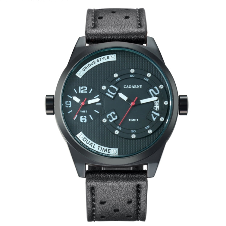 CAGARNY 6816 Living Waterproof Round Dial Dual Quartz Movement Alloy Case Fashion Watch Quartz Watches with Leather Band
