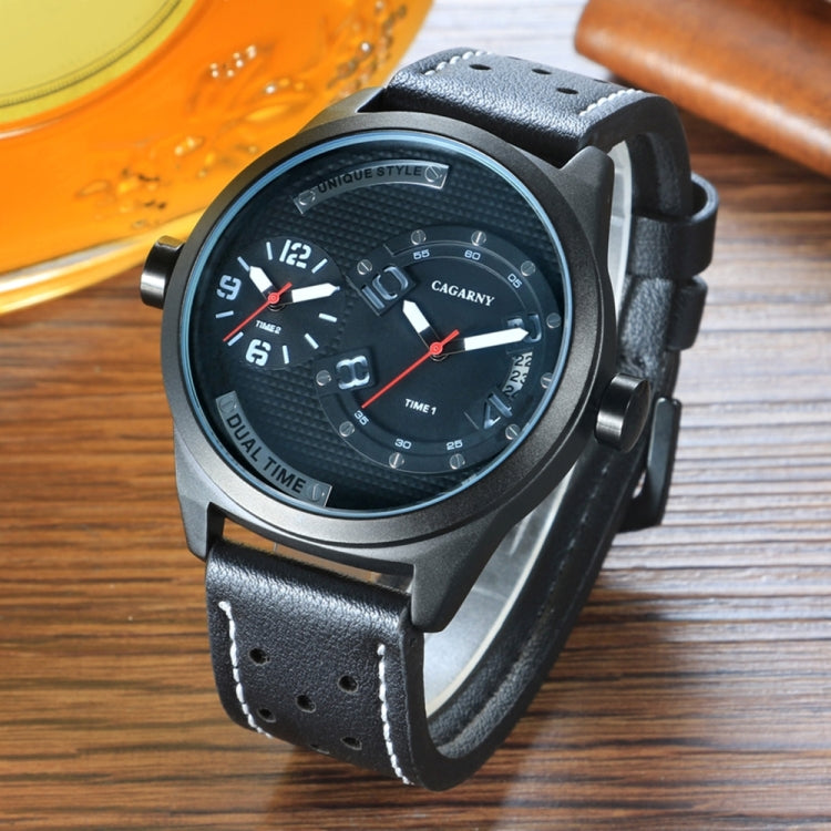 CAGARNY 6816 Living Waterproof Round Dial Dual Quartz Movement Alloy Case Fashion Watch Quartz Watches with Leather Band