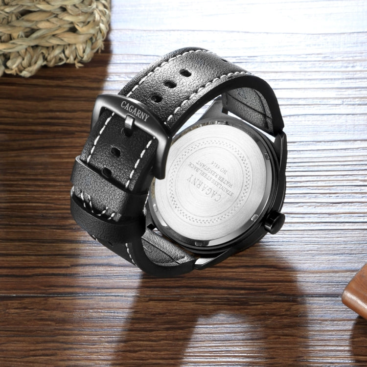CAGARNY 6816 Living Waterproof Round Dial Dual Quartz Movement Alloy Case Fashion Watch Quartz Watches with Leather Band