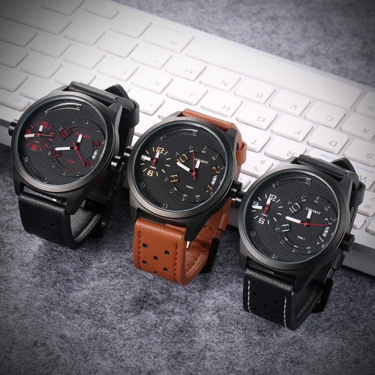 CAGARNY 6816 Living Waterproof Round Dial Dual Quartz Movement Alloy Case Fashion Watch Quartz Watches with Leather Band