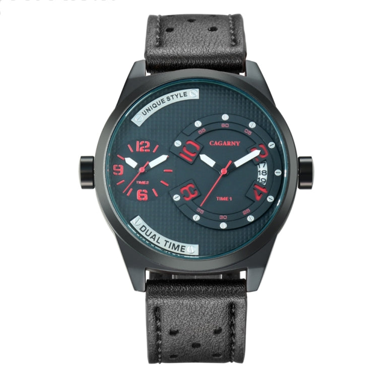 CAGARNY 6816 Living Waterproof Round Dial Dual Quartz Movement Alloy Case Fashion Watch Quartz Watches with Leather Band