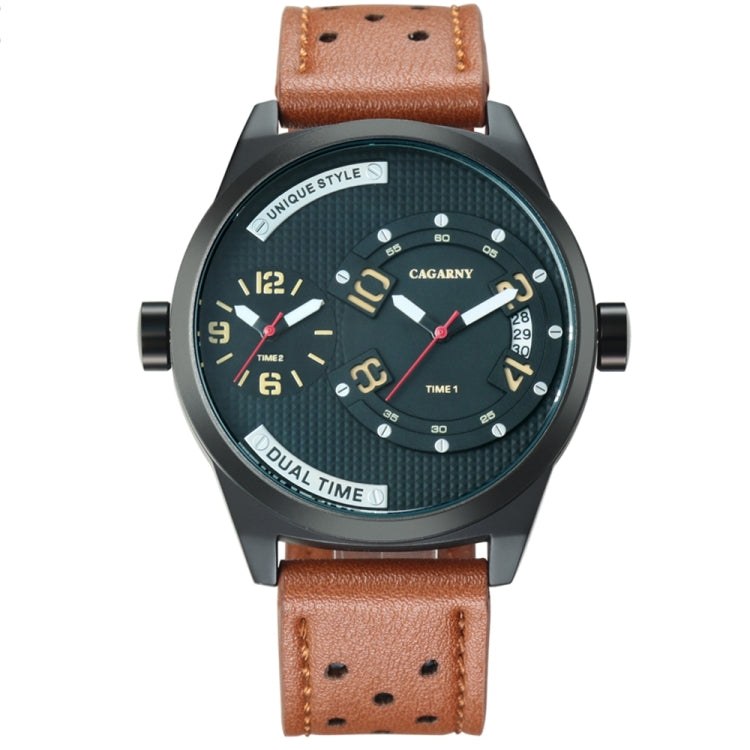 CAGARNY 6816 Living Waterproof Round Dial Dual Quartz Movement Alloy Case Fashion Watch Quartz Watches with Leather Band