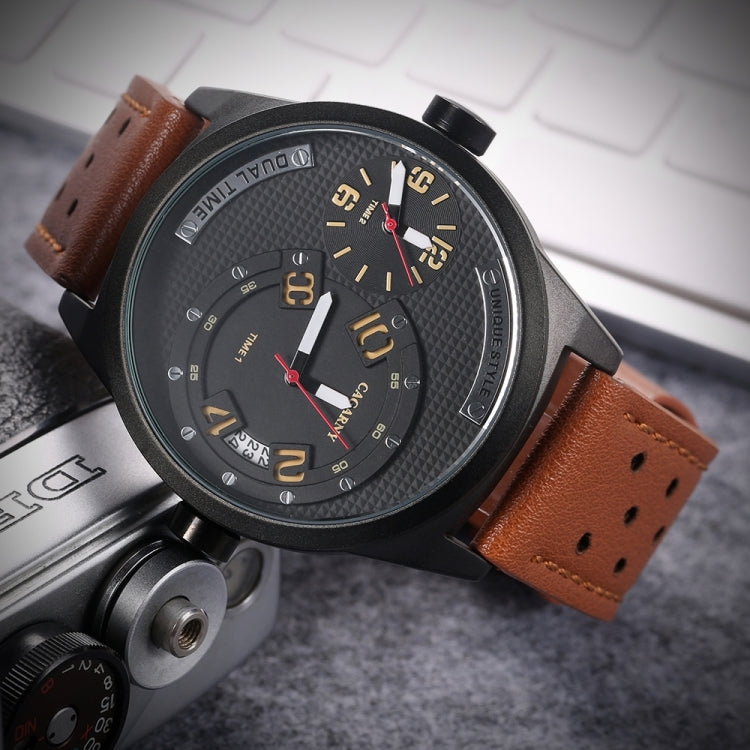 CAGARNY 6816 Living Waterproof Round Dial Dual Quartz Movement Alloy Case Fashion Watch Quartz Watches with Leather Band