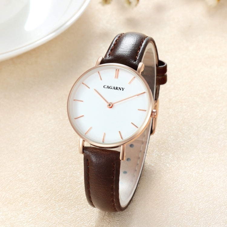 CAGARNY 6872 Living Waterproof Round Dial Quartz Movement Alloy Gold Case Fashion Watch Quartz Watches with Leather Band