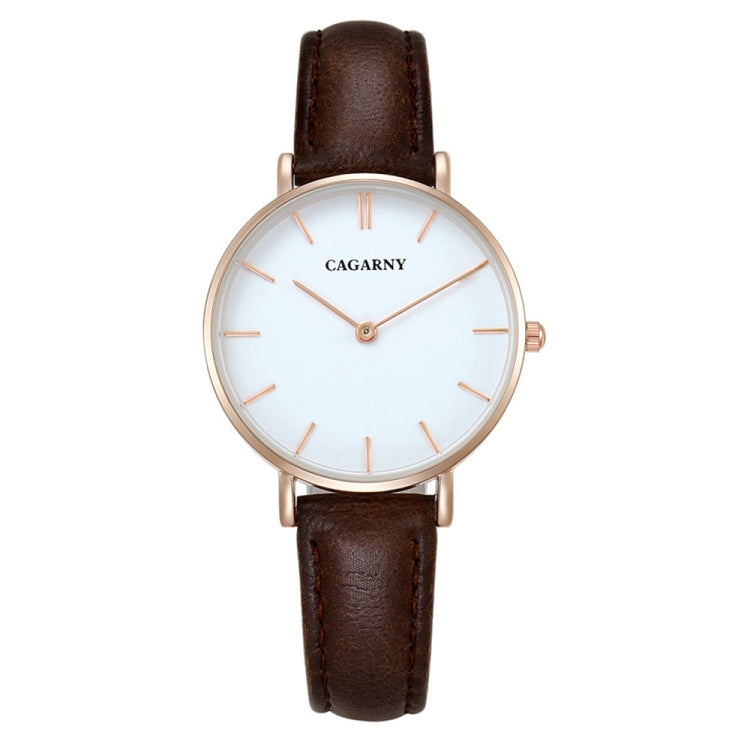 CAGARNY 6872 Living Waterproof Round Dial Quartz Movement Alloy Gold Case Fashion Watch Quartz Watches with Leather Band