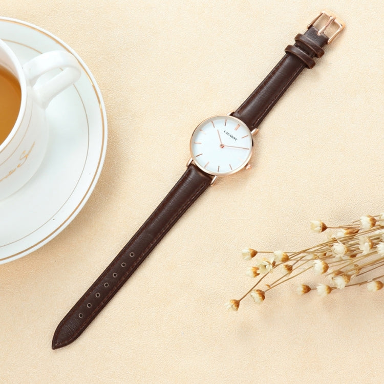 CAGARNY 6872 Living Waterproof Round Dial Quartz Movement Alloy Silver Case Fashion Watch Quartz Watches with Leather Band