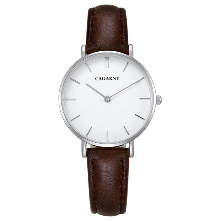 CAGARNY 6872 Living Waterproof Round Dial Quartz Movement Alloy Silver Case Fashion Watch Quartz Watches with Leather Band