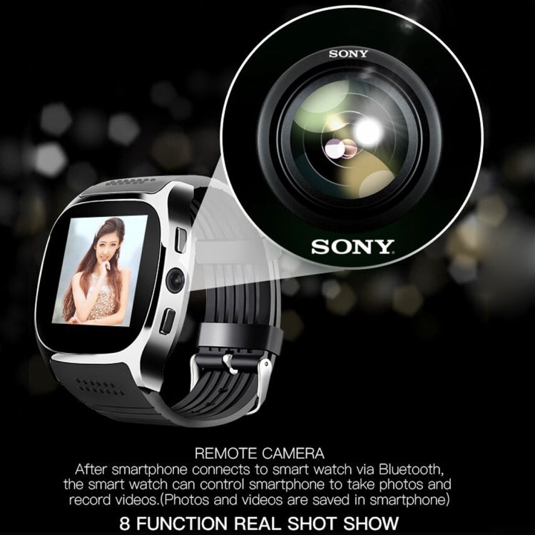 T8 Smart Watch Phone, 1.54 inch IPS Screen 6261D/260MHz, 0.3MP Camera, Support GSM & Dial & Pedometer & Anti-lost & Sleep Monitor & Remote Camera & FM Radio(Black)
