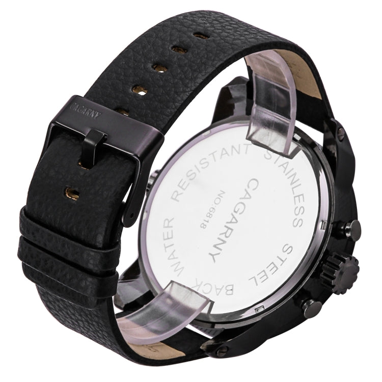 CAGARNY 6818 Fashionable DZ Style Large Dial Dual Clock Quartz Movement Sport Wrist Watch with Leather Band & Calendar Function for Men