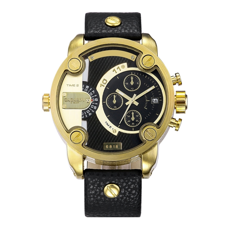 CAGARNY 6818 Fashionable DZ Style Large Dial Dual Clock Quartz Movement Sport Wrist Watch with Leather Band & Calendar Function for Men