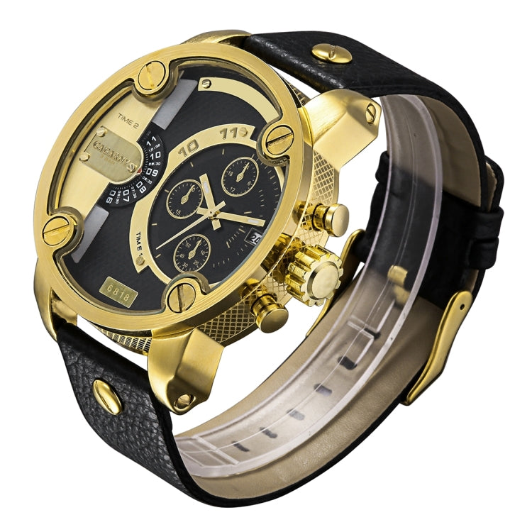 CAGARNY 6818 Fashionable DZ Style Large Dial Dual Clock Quartz Movement Sport Wrist Watch with Leather Band & Calendar Function for Men
