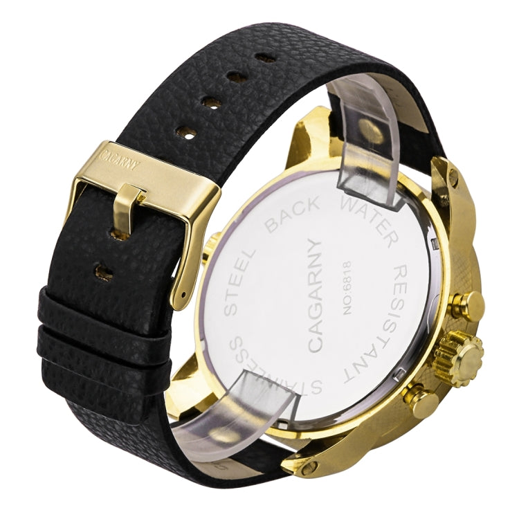 CAGARNY 6818 Fashionable DZ Style Large Dial Dual Clock Quartz Movement Sport Wrist Watch with Leather Band & Calendar Function for Men