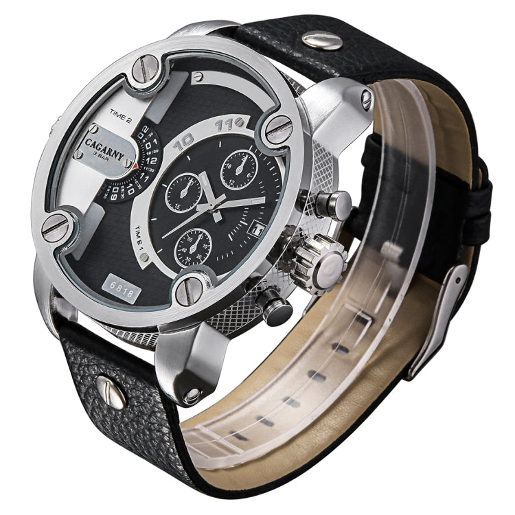 CAGARNY 6818 Fashionable DZ Style Large Dial Dual Clock Quartz Movement Sport Wrist Watch with Leather Band & Calendar Function for Men