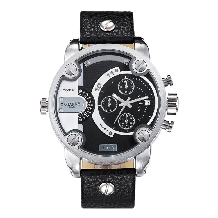 CAGARNY 6818 Fashionable DZ Style Large Dial Dual Clock Quartz Movement Sport Wrist Watch with Leather Band & Calendar Function for Men