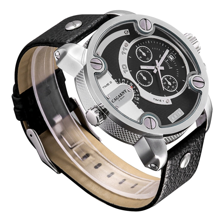 CAGARNY 6818 Fashionable DZ Style Large Dial Dual Clock Quartz Movement Sport Wrist Watch with Leather Band & Calendar Function for Men