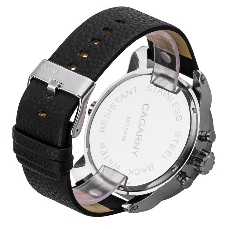 CAGARNY 6818 Fashionable DZ Style Large Dial Dual Clock Quartz Movement Sport Wrist Watch with Leather Band & Calendar Function for Men