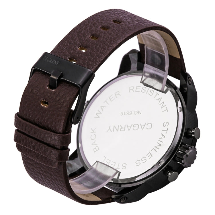 CAGARNY 6818 Fashionable DZ Style Large Dial Dual Clock Quartz Movement Sport Wrist Watch with Leather Band & Calendar Function for Men