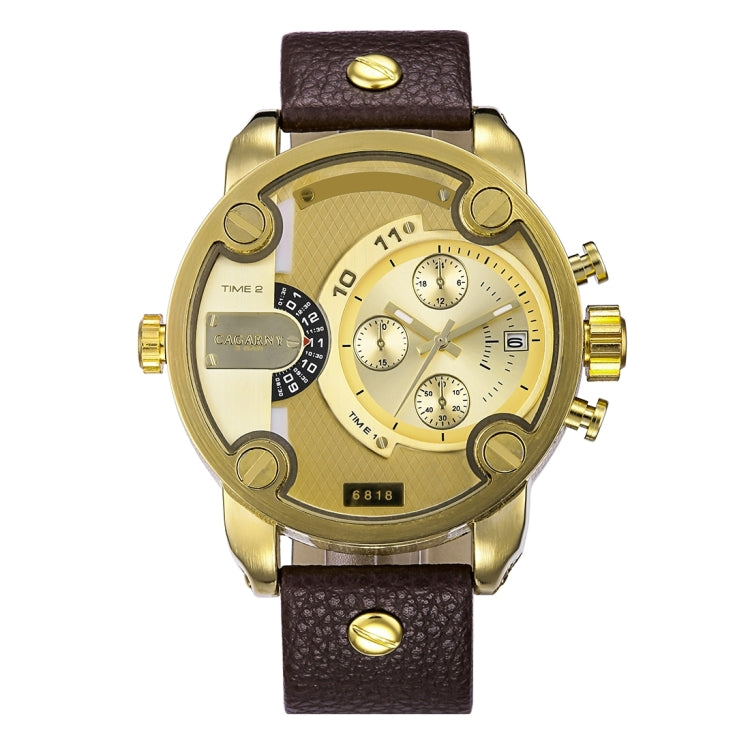 CAGARNY 6818 Fashionable DZ Style Large Dial Dual Clock Quartz Movement Sport Wrist Watch with Leather Band & Calendar Function for Men