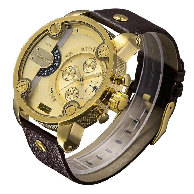 CAGARNY 6818 Fashionable DZ Style Large Dial Dual Clock Quartz Movement Sport Wrist Watch with Leather Band & Calendar Function for Men