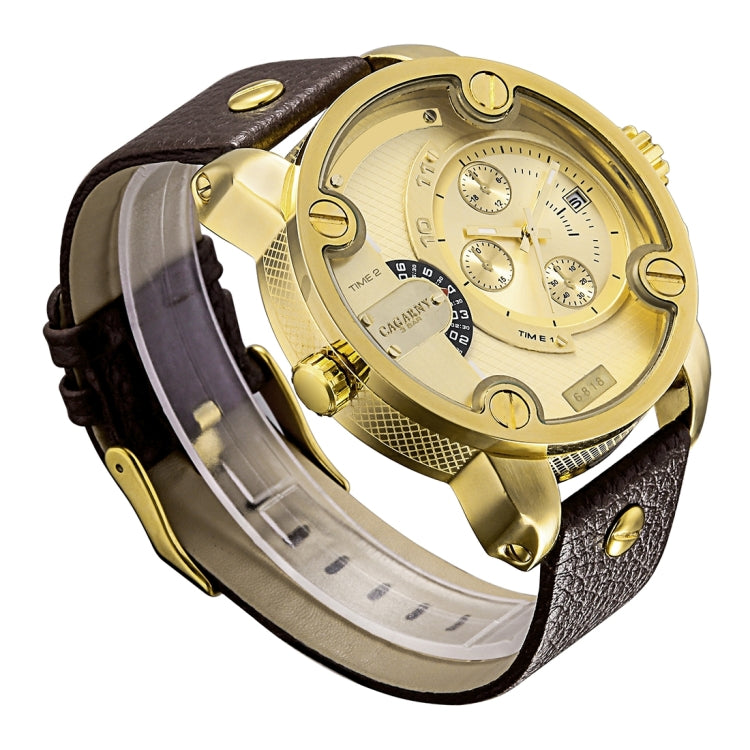 CAGARNY 6818 Fashionable DZ Style Large Dial Dual Clock Quartz Movement Sport Wrist Watch with Leather Band & Calendar Function for Men