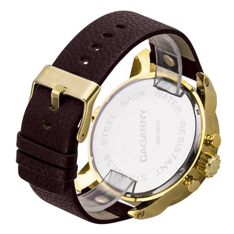 CAGARNY 6818 Fashionable DZ Style Large Dial Dual Clock Quartz Movement Sport Wrist Watch with Leather Band & Calendar Function for Men