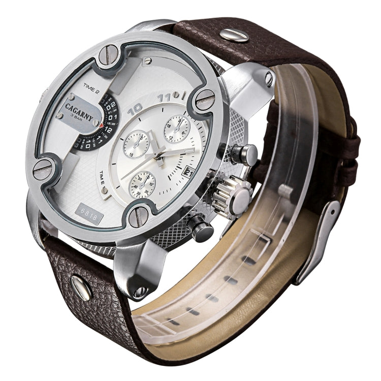 CAGARNY 6818 Fashionable DZ Style Large Dial Dual Clock Quartz Movement Sport Wrist Watch with Leather Band & Calendar Function for Men
