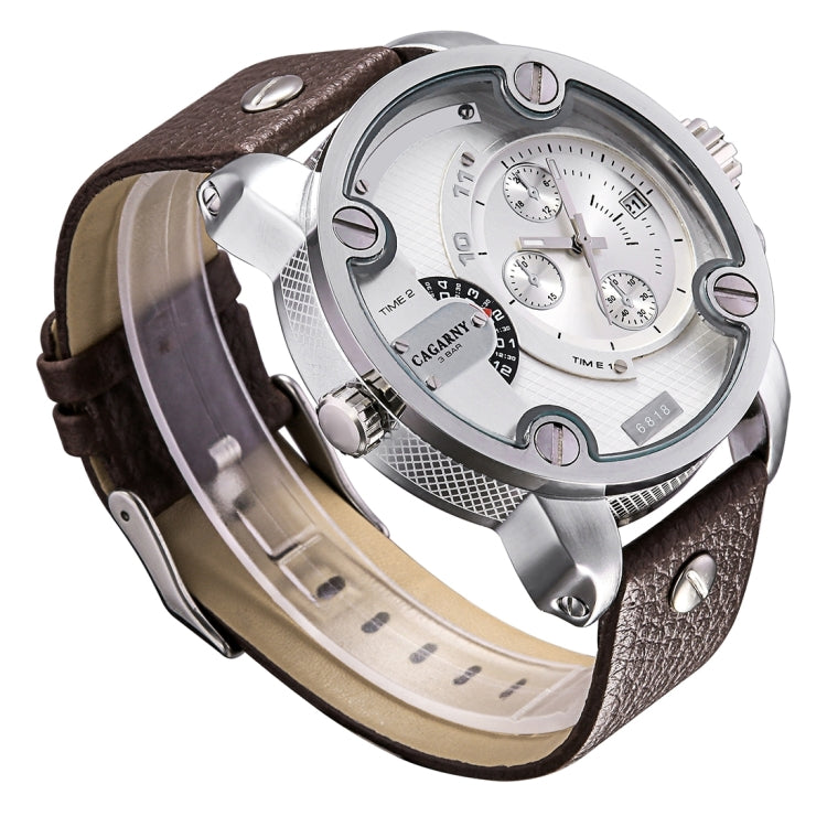 CAGARNY 6818 Fashionable DZ Style Large Dial Dual Clock Quartz Movement Sport Wrist Watch with Leather Band & Calendar Function for Men