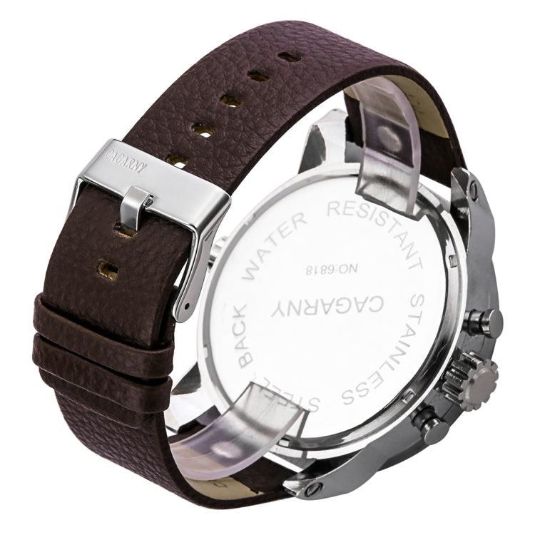CAGARNY 6818 Fashionable DZ Style Large Dial Dual Clock Quartz Movement Sport Wrist Watch with Leather Band & Calendar Function for Men