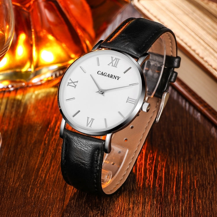 CAGARNY 6812 Concise Style Ultra Thin Quartz Wrist Watch with Leather Band for Women
