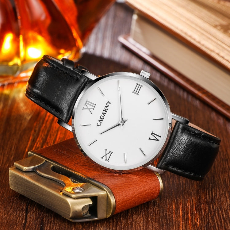 CAGARNY 6812 Concise Style Ultra Thin Quartz Wrist Watch with Leather Band for Women