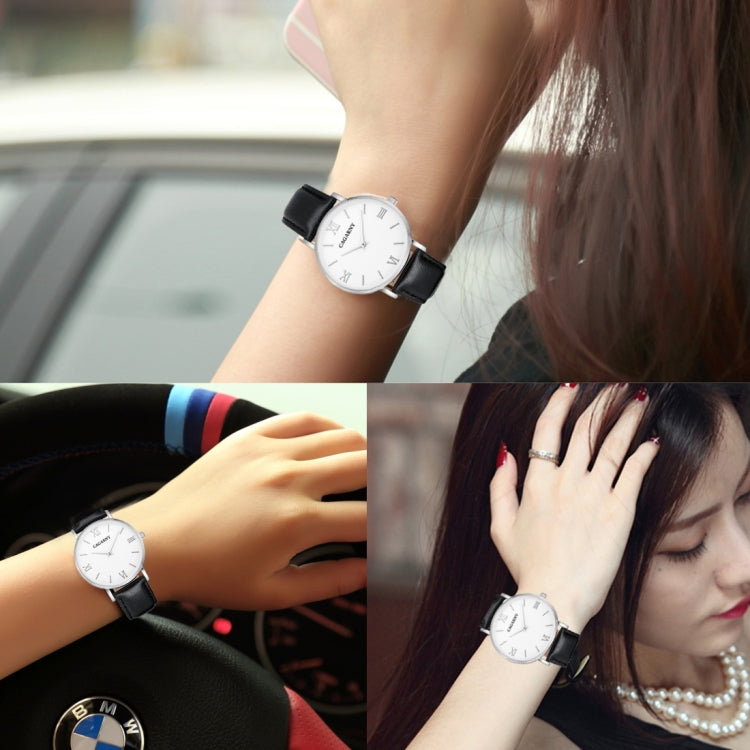CAGARNY 6812 Concise Style Ultra Thin Quartz Wrist Watch with Leather Band for Women