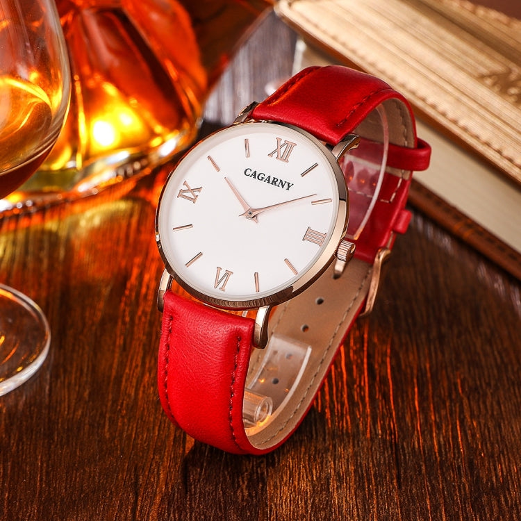 CAGARNY 6812 Concise Style Ultra Thin Quartz Wrist Watch with Leather Band for Women