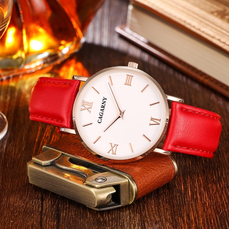 CAGARNY 6812 Concise Style Ultra Thin Quartz Wrist Watch with Leather Band for Women