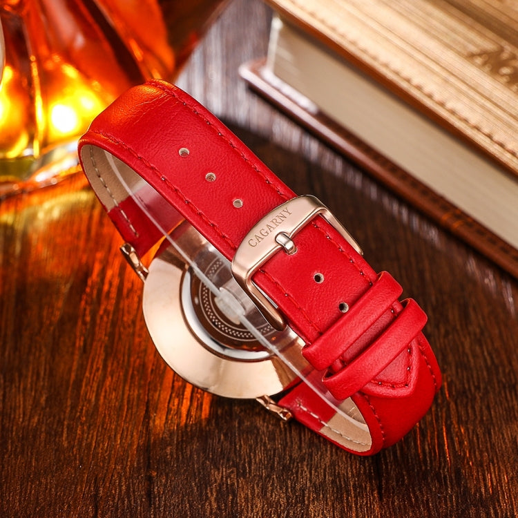 CAGARNY 6812 Concise Style Ultra Thin Quartz Wrist Watch with Leather Band for Women