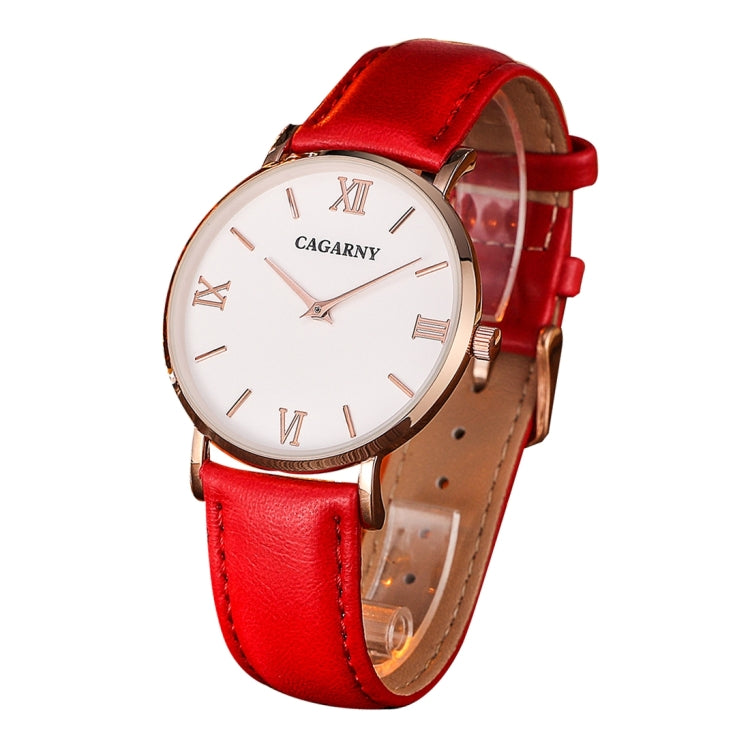 CAGARNY 6812 Concise Style Ultra Thin Quartz Wrist Watch with Leather Band for Women