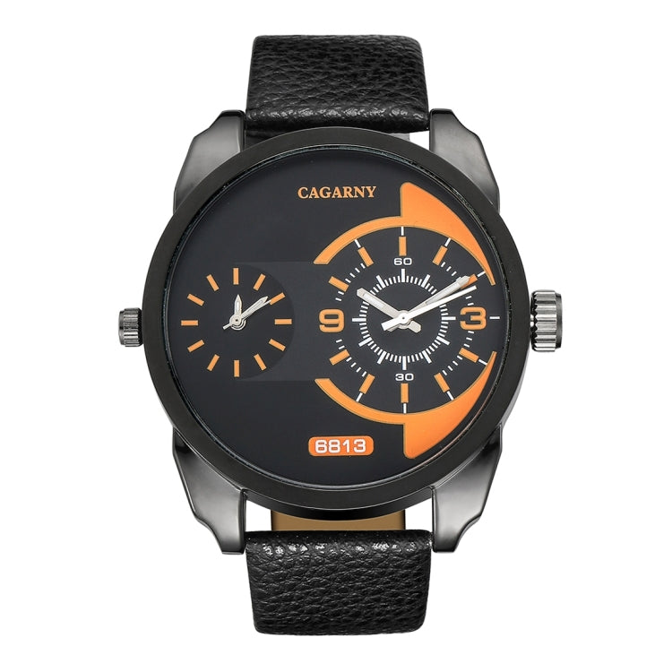CAGARNY 6813 Fashionable  Dual Clock Quartz Business Wrist Watch with Leather Band for Men
