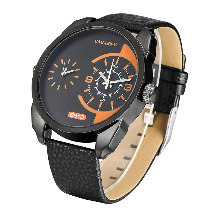 CAGARNY 6813 Fashionable  Dual Clock Quartz Business Wrist Watch with Leather Band for Men