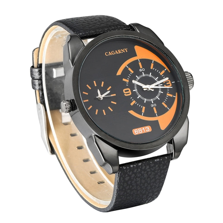 CAGARNY 6813 Fashionable  Dual Clock Quartz Business Wrist Watch with Leather Band for Men