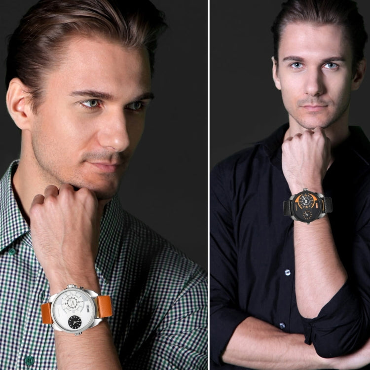 CAGARNY 6813 Fashionable  Dual Clock Quartz Business Wrist Watch with Leather Band for Men