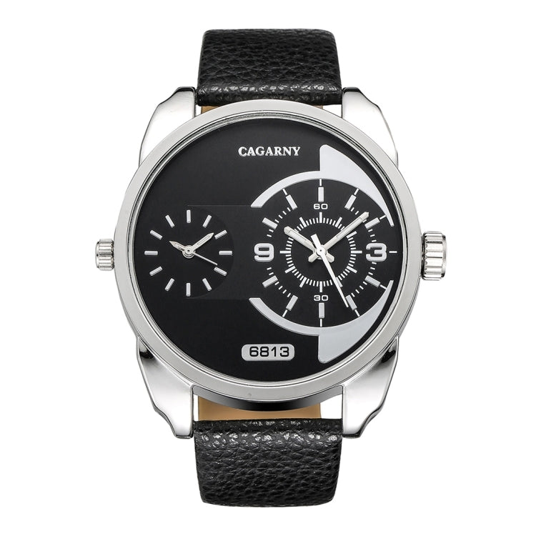 CAGARNY 6813 Fashionable  Dual Clock Quartz Business Wrist Watch with Leather Band for Men