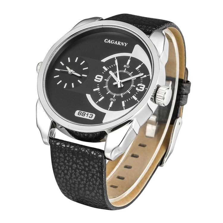 CAGARNY 6813 Fashionable  Dual Clock Quartz Business Wrist Watch with Leather Band for Men