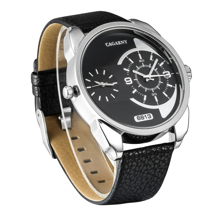 CAGARNY 6813 Fashionable  Dual Clock Quartz Business Wrist Watch with Leather Band for Men