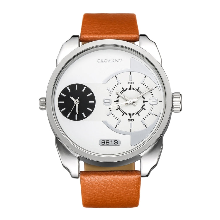 CAGARNY 6813 Fashionable  Dual Clock Quartz Business Wrist Watch with Leather Band for Men